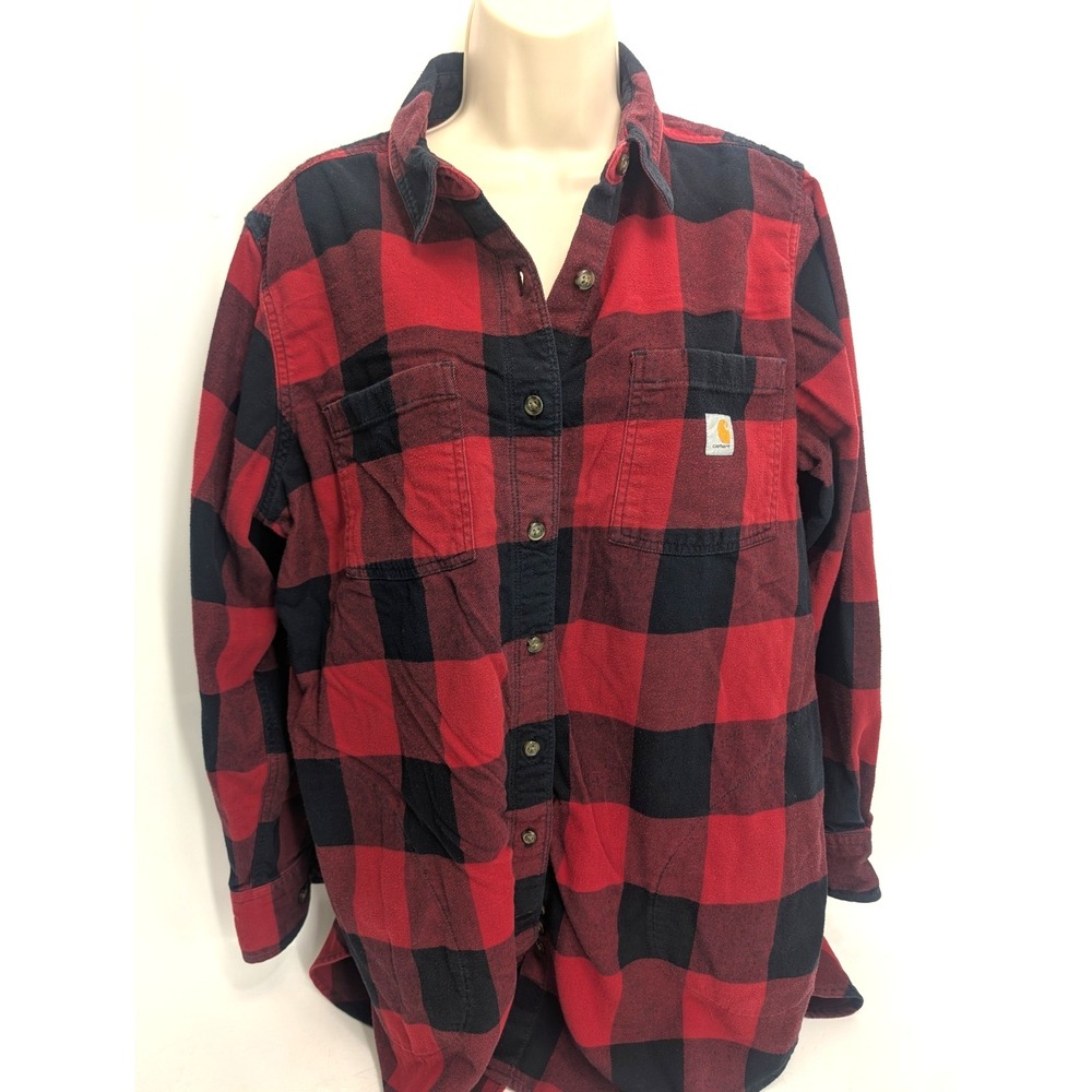 Carhartt Women's Rugged Flex Relaxed Fit Flannel Shirt: XL (16-18) Black & Red